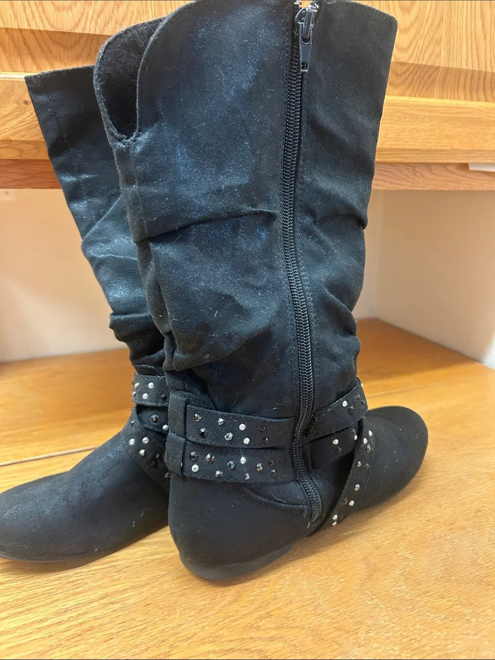 Girls Justice Black Studded Boots Sz 3
